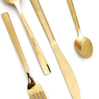 Złote sztućce młotkowane dla 6 osób eleganckie duży zestaw pudełko