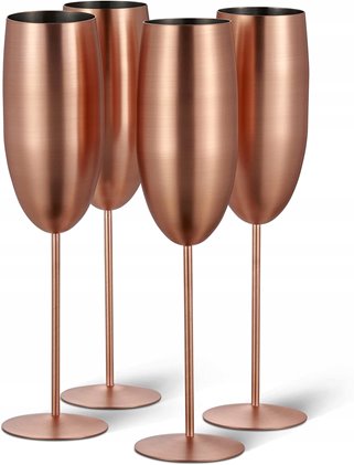 Kieliszki do szampana stalowe różowe złoto matowe MAT 4 szt metalowe