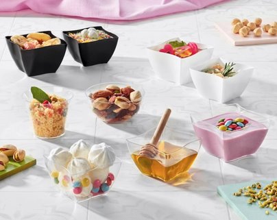 Twist 90 ml czarne miseczki deserki PS, 25 szt