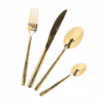 Złote sztućce młotkowane dla 6 osób eleganckie duży zestaw pudełko