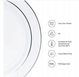 Talerze plastikowe 19 cm srebrne 10 sztuk