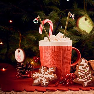 Złote łyżeczki z zawieszkami na prezent Święta Wigilia Mikołaj 6 sztuk