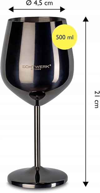 Kieliszki do wina stalowe czarne  6 szt połysk