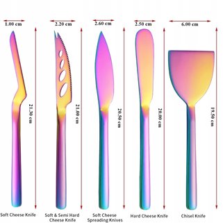 Noże do sera tęczowe 5 sztuk