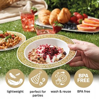 Talerze głębokie wielorazowe ZŁOTE 10 sztuk