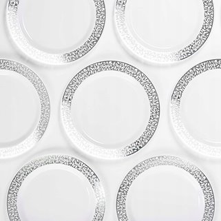 Talerze wielorazowe obiadowe srebrne 10 sztuk