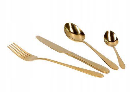 Złote sztućce zestaw z chochlą i łopatką 4 os.