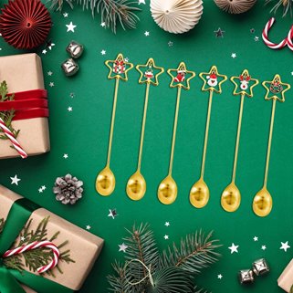 Złote łyżeczki świąteczne z zawieszkami 6 szt.