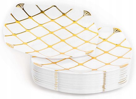 Plastikowe talerze wielorazowe złote 5 szt. DUŻE obiadowe 25 cm
