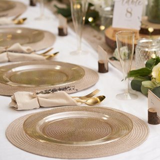 Talerze wielorazowe deserowe złote 10 sztuk