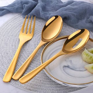 Złote sztućce do serwowania sałatkowe widelec JAKOŚĆ DŁUGIE 3 sztuki