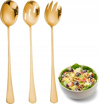 Łyżki do sałat sałatek złote 3 sztuki sztućce sałatkowe 28 cm