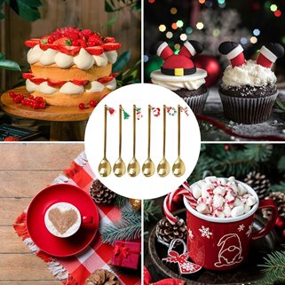 Złote łyżeczki z zawieszkami na prezent Święta Wigilia Mikołaj 6 sztuk