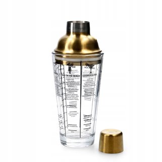 Złoty szklany SHAKER z przepisami na drinki HOMLA idealny prezent