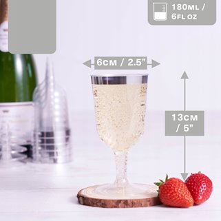 Plastikowe kieliszki do wina wielorazowe srebrne 10 szt ślub catering