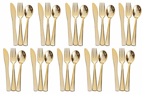 Złote sztućce wielorazowe plastikowe 30 el.