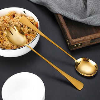 Łyżki do sałat sałatek złote 3 sztuki sztućce sałatkowe 28 cm