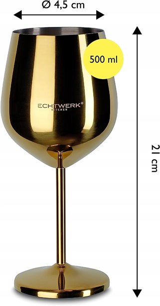 Złote stalowe kieliszki do wina 6 sztuk