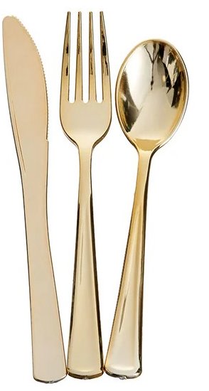 Złote sztućce wielorazowe plastikowe 30 el.