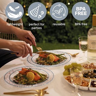 Srebrne talerze wielorazowe obiadowe 10 szt 26 cm