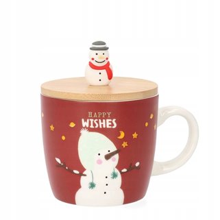 Kubek świąteczny MOLDY z bałwanem i pokrywką 0,3 l czerwony z bałwankiem