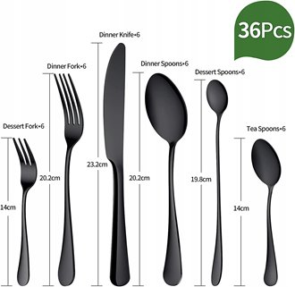 Sztućce czarne 36 el/ 6 os