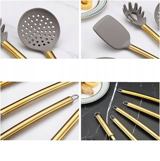 Złote przybory do kuchni silikonowe w stojaku 38 sztuk zestaw przyborów