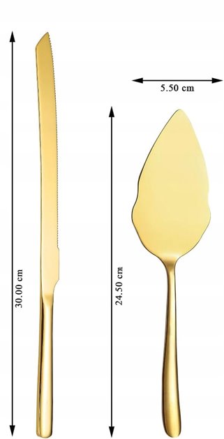 Łopatka i nóż do ciasta w złotym kolorze