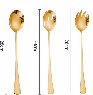 Łyżki do sałat sałatek złote 3 sztuki sztućce sałatkowe 28 cm