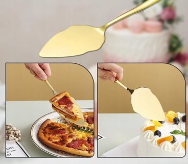 Łopatka i nóż do ciasta w złotym kolorze