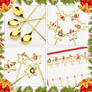 Złote łyżeczki świąteczne z zawieszkami 6 szt.