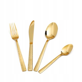 Złote sztućce młotkowane dla 6 osób eleganckie duży zestaw pudełko