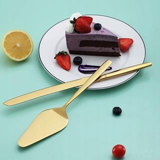 Złota łopatka nóż do ciasta długie zestaw do tortów ciast w złotym kolorze