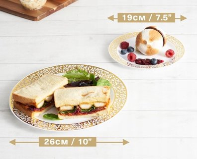 Złote talerze wielorazowe 20 sztuk