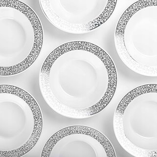 Talerze wielorazowe głębokie srebrne 10 sztuk