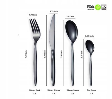 Czarne sztućce 24 el/ 6 os