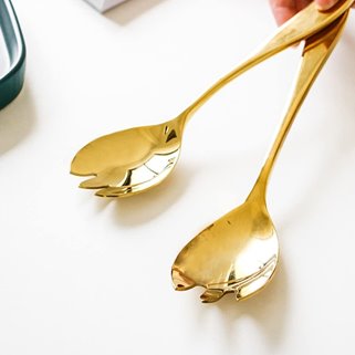 Złote sztućce do sałat sałatek sztućce sałatkowe 2 szt złota zastawa