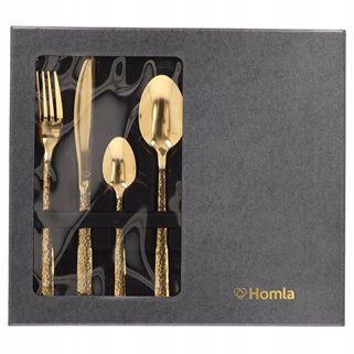 Złote sztućce młotkowane dla 6 osób eleganckie duży zestaw pudełko