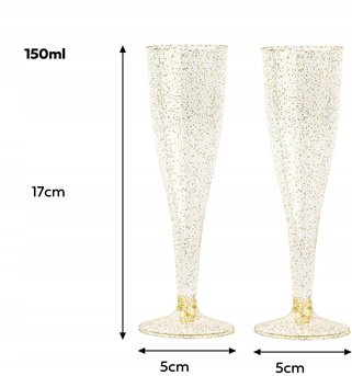 Kieliszki do szampana złote 10 sztuk brokatowe
