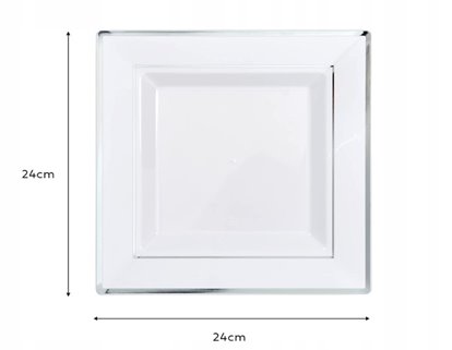 Talerze  wielorazowe kwadratowe 24x24 srebrne 5 szt